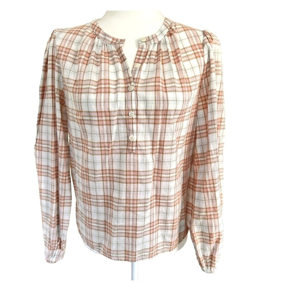 Reformation Plaid Henley Shirt Womens Small Western Peasant Boho Country Retro